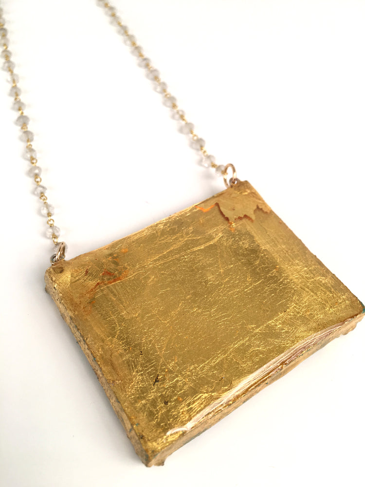 24K Sunflower Bounty Medallion - Original Miniature Painting On Gold Vermeil & Crystal Quartz Chain