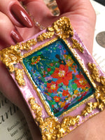 "Alien Poppy Fields" Medallion - Original Painting on Gold Vermeil Crystal Quartz Chain
