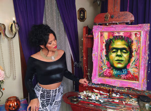 Le Beauté Franc - Original Mixed Media Portrait of Frankenstein Monster