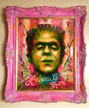 Le Beauté Franc - Original Mixed Media Portrait of Frankenstein Monster