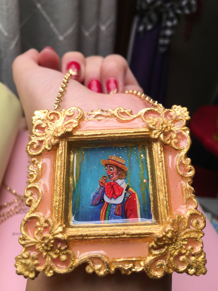 "Shia Medallion" Peach Painted Medallion on Sterling Silver 24K Gold Vermeil 32 inch Chain