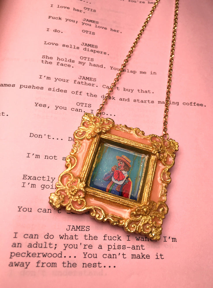 "Shia Medallion" Peach Painted Medallion on Sterling Silver 24K Gold Vermeil 32 inch Chain