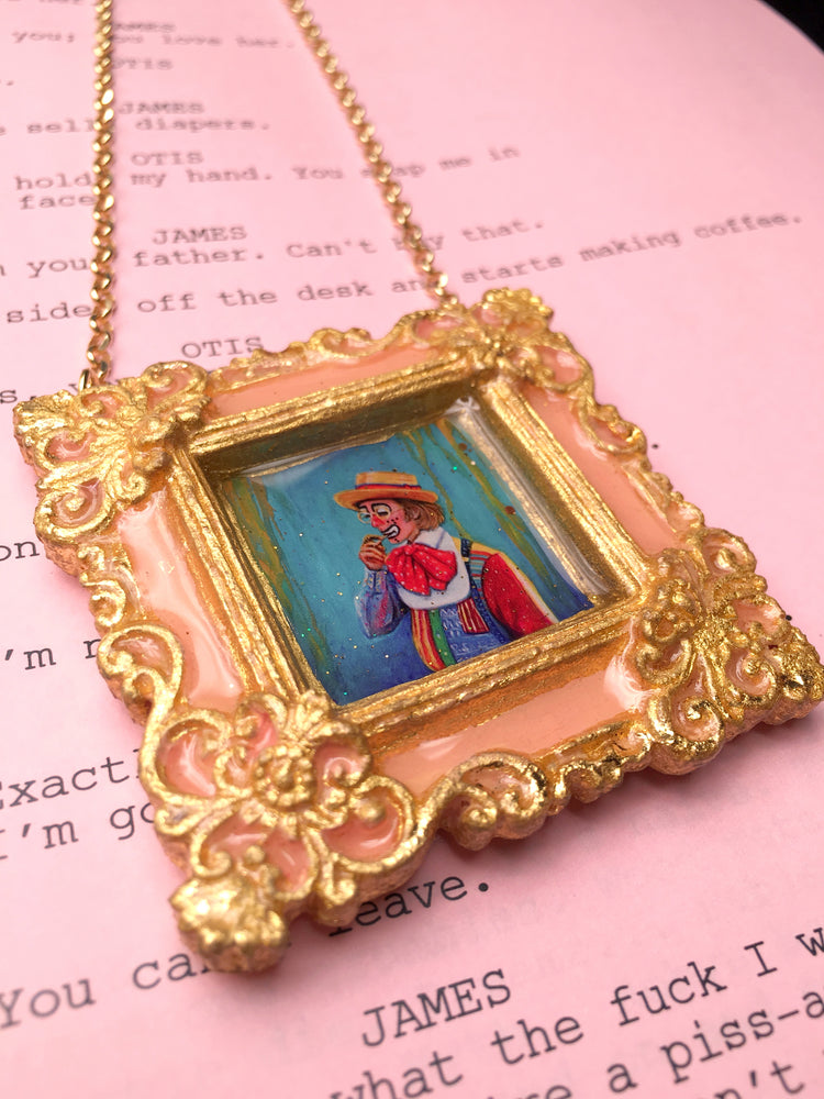 "Shia Medallion" Peach Painted Medallion on Sterling Silver 24K Gold Vermeil 32 inch Chain