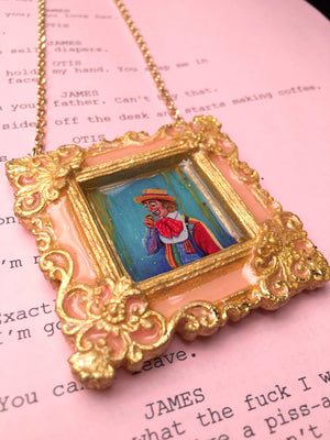 "Shia Medallion" Peach Painted Medallion on Sterling Silver 24K Gold Vermeil 32 inch Chain