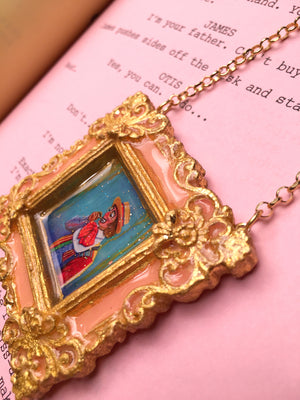 "Shia Medallion" Peach Painted Medallion on Sterling Silver 24K Gold Vermeil 32 inch Chain